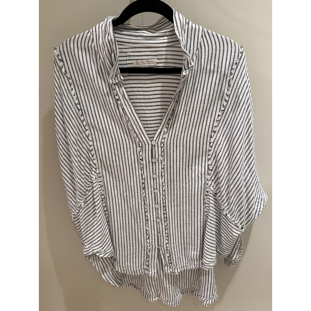 We The Free Free People Striped Dolman Button Down Linen Blend Ivory Black M